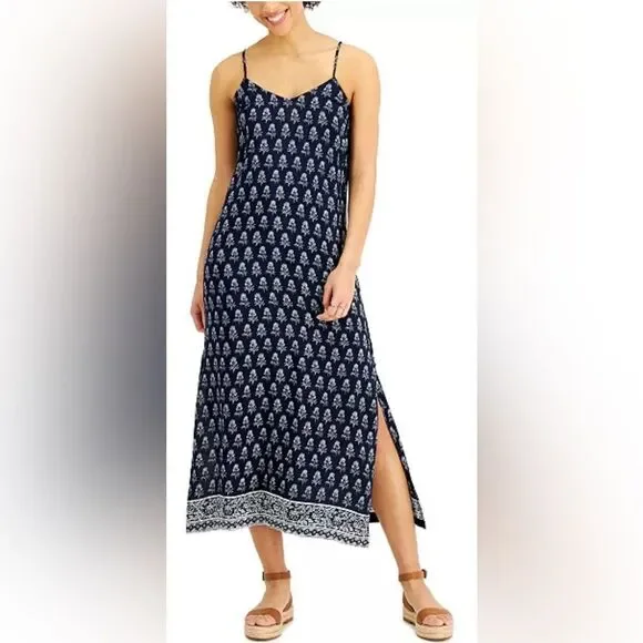 Style & Co. Navy Blue Sleeveless Slip Dress with side split