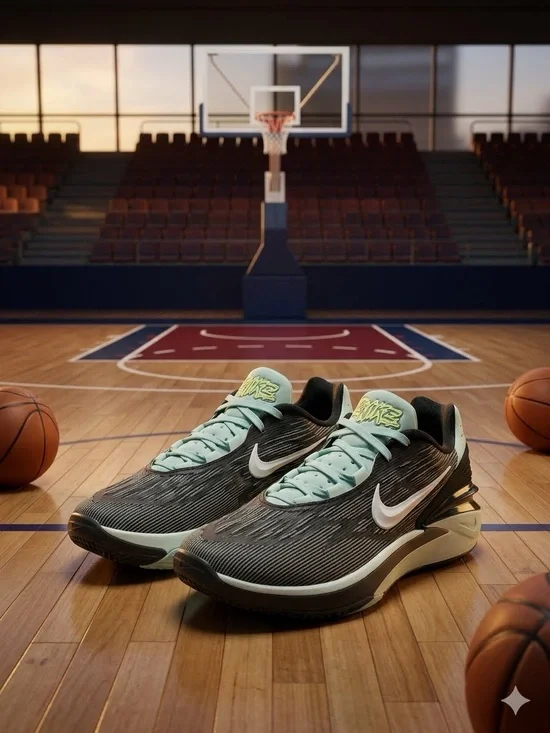 Nike Black and Mint Low-Top Basketball Shoes