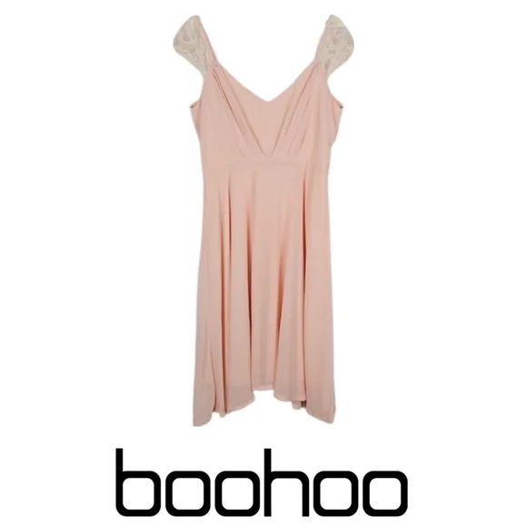 Dress NWT Pastel Pink Blush Chiffon Lace Midi Skater Dress, 12