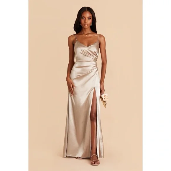 Birdy Grey Catherine Shiny Satin Dress Neutral Champagne Small