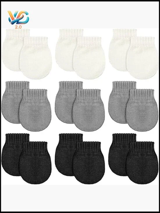 Knitted Baby Mittens 9-Pack Warm Winter Gloves Scratch-Proof Elastic Cuffs