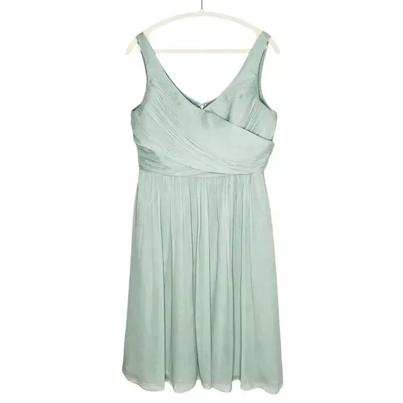 J. Crew Silk Chiffon Heidi Dress Dusty Shale Green 14 Formal Wedding Party 93100