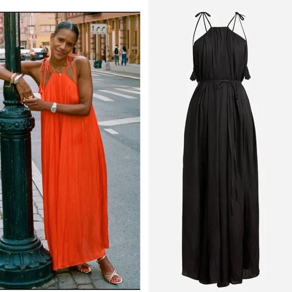 J. Crew Collection Rosaline Black Halters Maxi Dress A-Line NWT Size Large