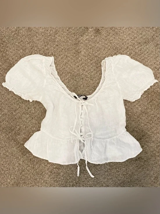 Linen Bow Milkmaid Blouse