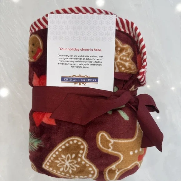 NEW Kringle Express 60x80 Gingerbread Holiday Throw Blanket Printed Border