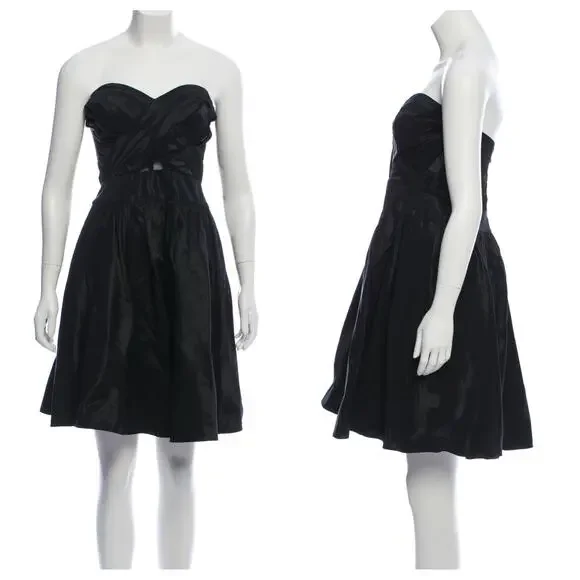 Marchesa Notte Strapless Sweetheart Neck Mini Cocktail Dress Black Gray Size 6