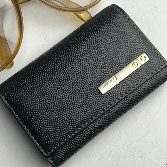 Auth. Cartier Santos Leather 4 Ring Key Case Black Logo Unisex Vintage