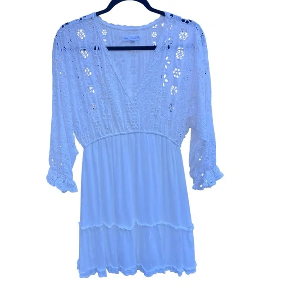 Coco + Jamison Women’s White‎ Eyelet Summer Cotton Dress, Feminine Size L