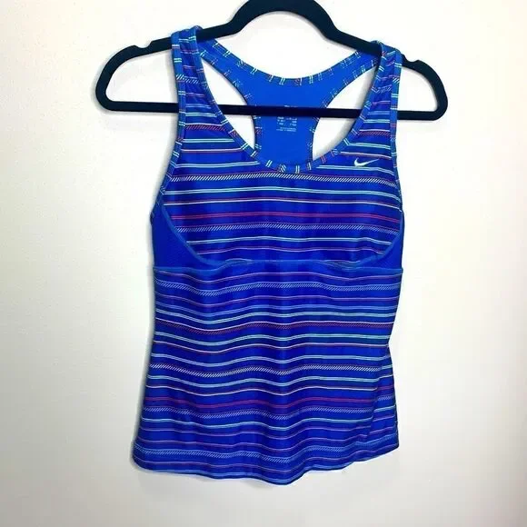 Nike blue racer back medium workout stripes top