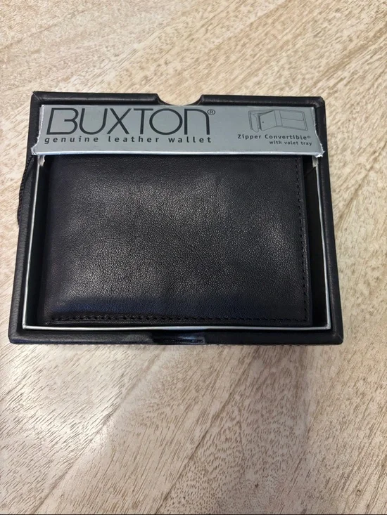 Buxton Black Genuine Leather Card & Key Wallet