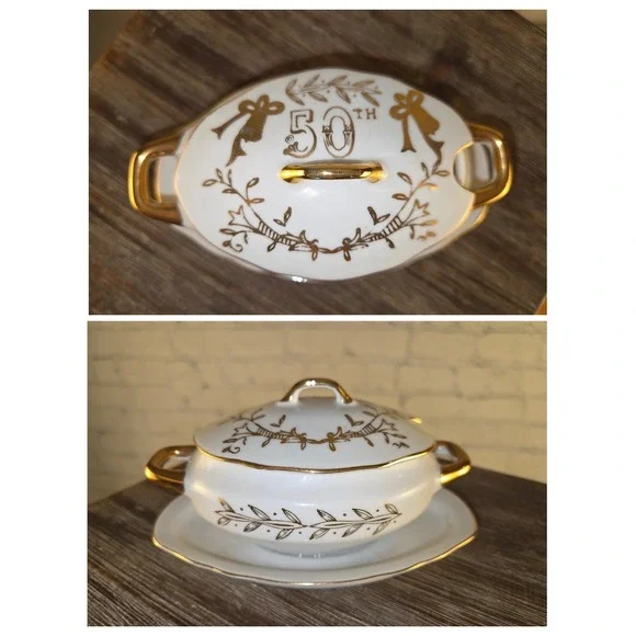 Vintage Lefton‎ Exclusives Japan 50th Anniversary Condiment Bowl w/Lid No Spoon