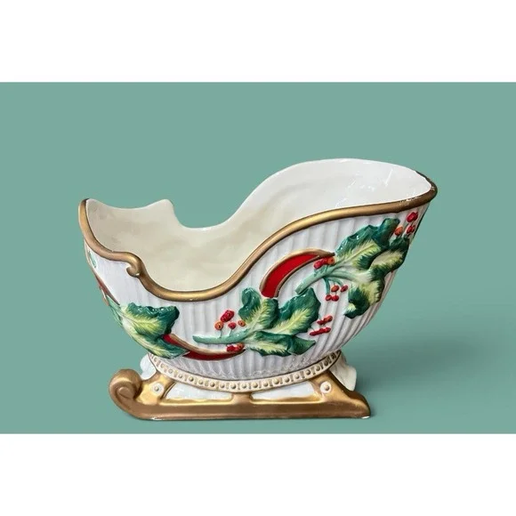Fitz & Floyd Snowy Sleigh Ride Conforti Collection 2007 Planter Candy Bowl Xmas