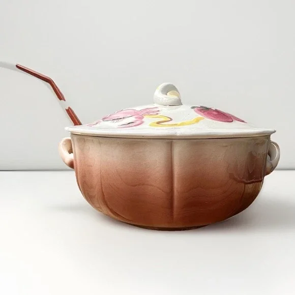 Soup Tureen Set Los Angeles Potteries 1959 MCM Hand Painted Ceramic USA Decor