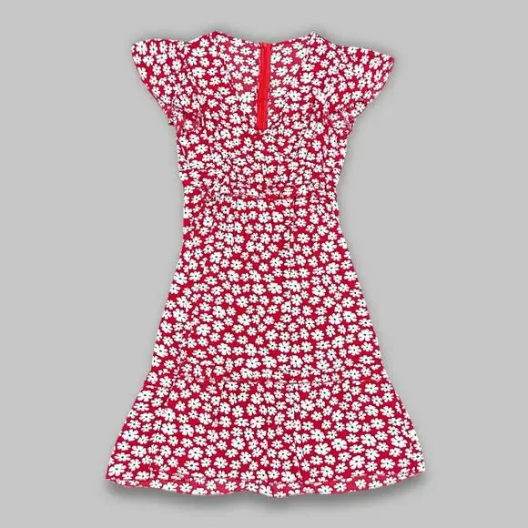 Beachsissi Red Daisy Floral Short Sleeve Dress – Women’s Medium