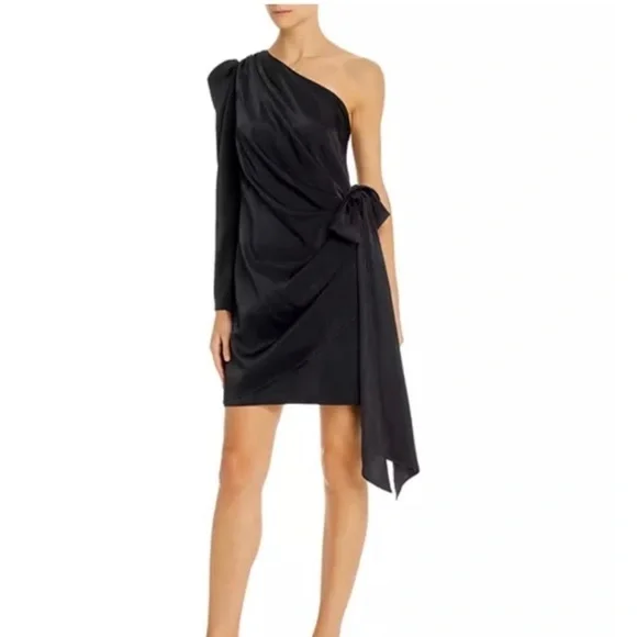 Aidan Mattox One-Shoulder Puff-Sleeve Dress