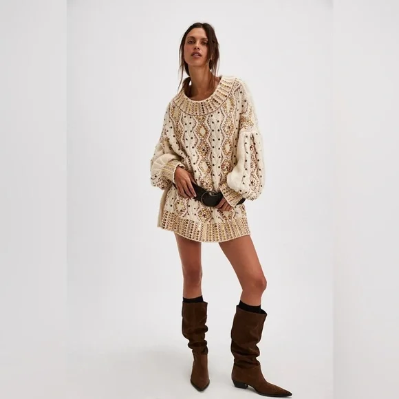 NWT Free People Gilded Cable Embellished Sweater size Small