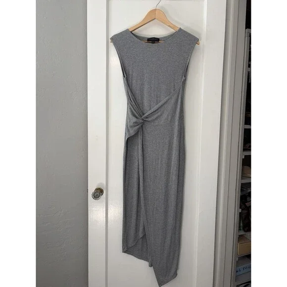 Laundry Shelli Segal Gray Ribbed Midi Dress Twist Front Sleeveless Sheath XS