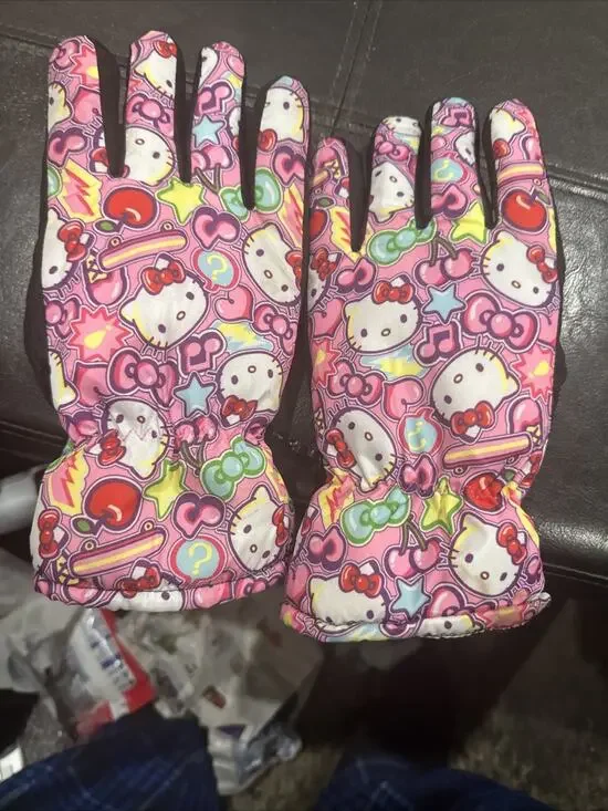 Hello Kitty pink ski snow gloves girls LARGE-XL insulated