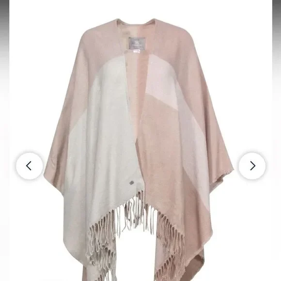 Soia & Kyo - Light Pink & Cream Colorblocked Open Poncho w/ Scarf Hem OS