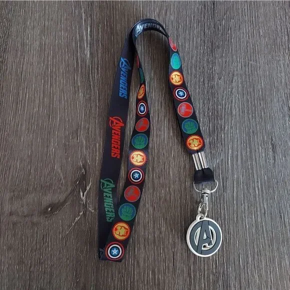 Marvel Avengers Lanyard 4- Avenger Icons Black Multi Color