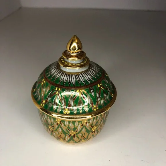 Vintage Thai Benjarong‎ Porcelain Bowl w/Lid Hand Painted Enamel Gold