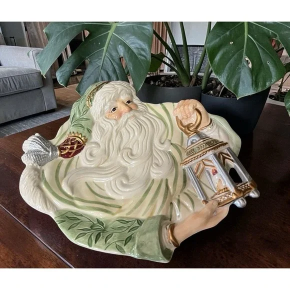 Fitz & Floyd Gregorian Santa Claus Lantern Canape Plate Candy Bowl Serving Dish