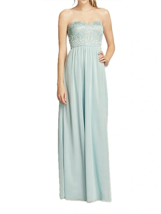 Speechless Strapless Lace & Chiffon Gown in Dust Blue