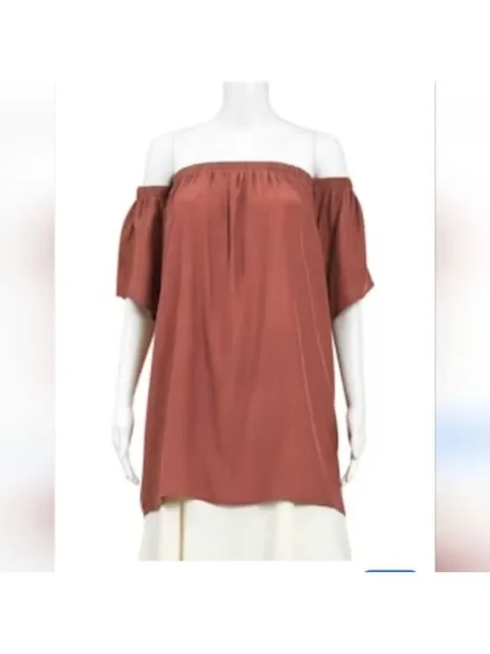 SIR the Label Womens 100% Silk Mini Dress Flowy burnt Orange 4