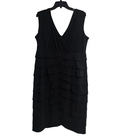 Shape Benefits by Chadwicks Black Tiered Ruffle Sleeveless VNeck Dress Womens 14