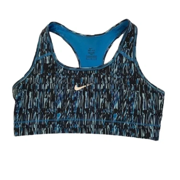 Nike Razor Back Sports Bra, Size M, Black Teal & Blue