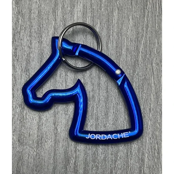 Jordache‎ Horse Head Carabiner Keychain Blue Vintage 80s 90s Advertising Promo