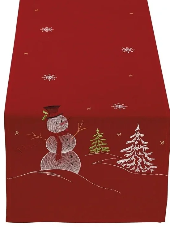 Holiday Snowman Table Runner - Red