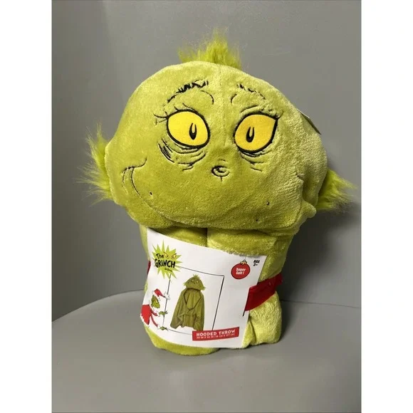 NEW Dr. Seuss Grinch Hooded Soft Plush Throw Blanket w/Hand Pockets  30