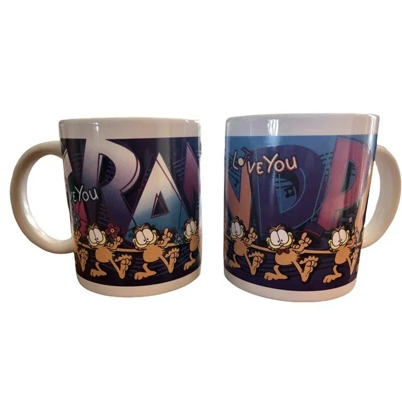 Garfield GRANDMA GRANDPA LOVE YOU Ceramic CUPS Mugs 1998 Vtg Gift‎ Y2K