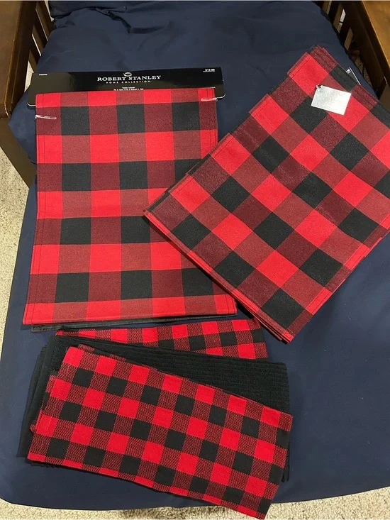 Robert Stanley Red & Black Buffalo check kitchen set