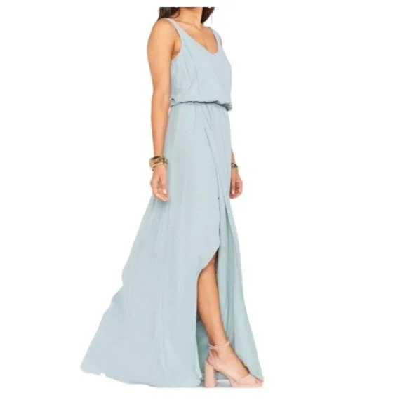 Show Me Your Mumu Kendall Maxi Dress Sage Green V-Neck Wrap Slit Formal Sz Small
