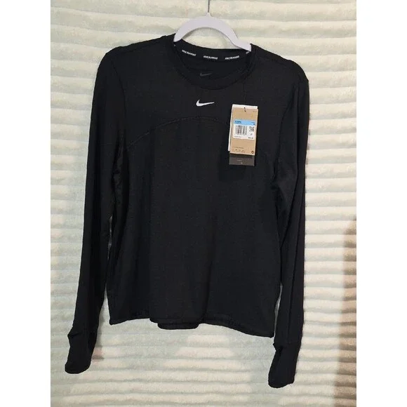 0139 Nike Black Long Sleeve Athletic Top with White Swoosh