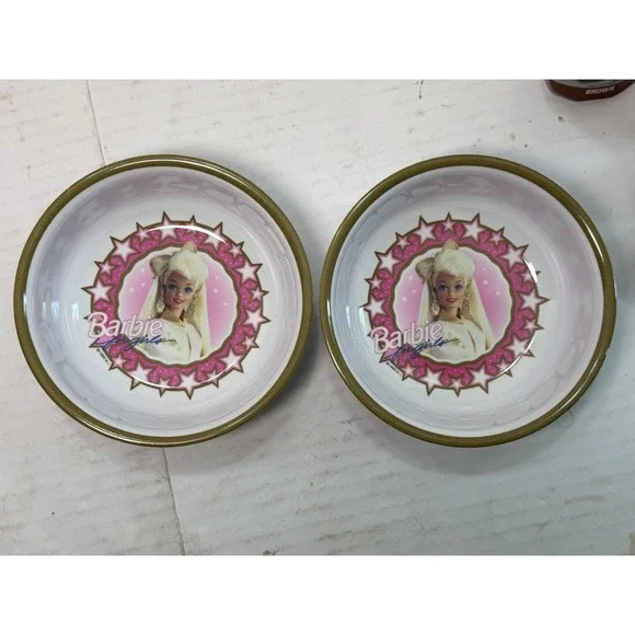 Lot Of 2 Vintage Barbie Girl Cereal Bowls 1993 M.I. Pink Stars 5.5