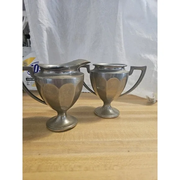 Antique General Electric Pewter Creamer And Sugar Bowl