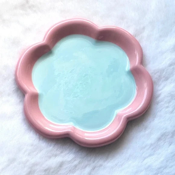 New Flower Ceramic Cat Plate Pink outline Whisker Fatigue Friendly Pet Dish‎ 6