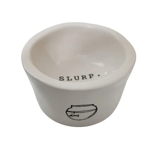 Rae Dunn by Magenta Kitty Cat Fish Bowl Slurp Curved‎ Water Bowl Rare Farmhouse