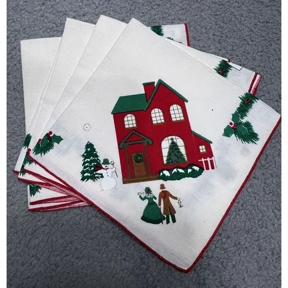 Christmas Winter Bardwil Seasons 17‎ Inch Napkins Set of 7 Holiday Home Carolers