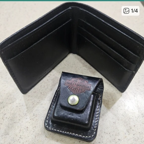 Harley-Davidson Black Leather Wallet and Pouch Set