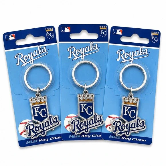 Kansas City Royals MLB Keychain Set 3pk Fanatix KC Logo Blue Silver New NWT