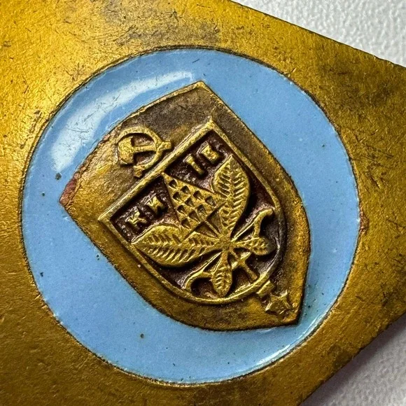 Vintage Kiev Keychain Souvenir‎ Rider Emblem Brass Enamel