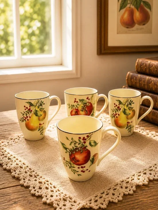 Vintage Lenox Williamsburg Boxwood & Pine Coffee Mugs Set