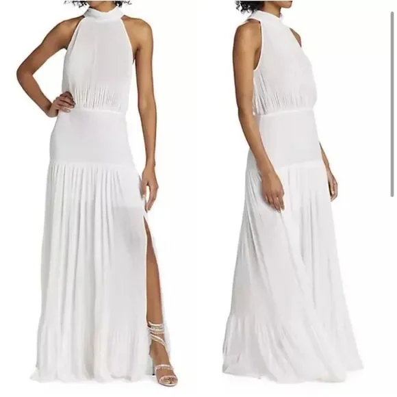 NWOT Veronica Beard Lilliana Gown Dress Pleated Halter Bow Bride Size 8 White