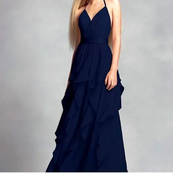 NEW Vera Wang Navy Halter Chiffon Dress
