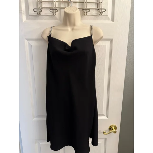 Zara Black Mini Dress With Rhinestone Metal Straps Size M