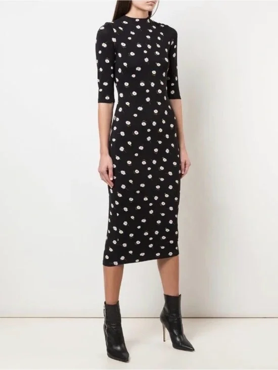 Alice + Olivia women’s 0 Delora Daisy midi sheath dress jersey new